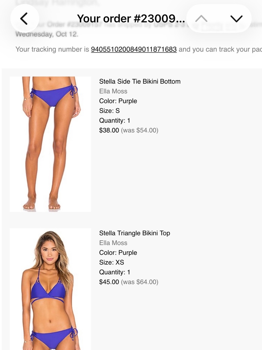 Ella Moss Purple Triangle Bikini Top XS & Side-Tie Bottom Set size Small